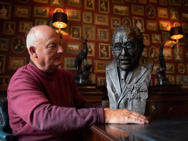 Garry McBride of Monumental Icons with a bronze bust of Captain Sir Tom Moore, which has been commissioned by the Derbyshire firm and sculpted by Andrew Edwards in the hope it can be displayed at the headquarters of NHS Charities Together, the charity the centenarian raised money for.