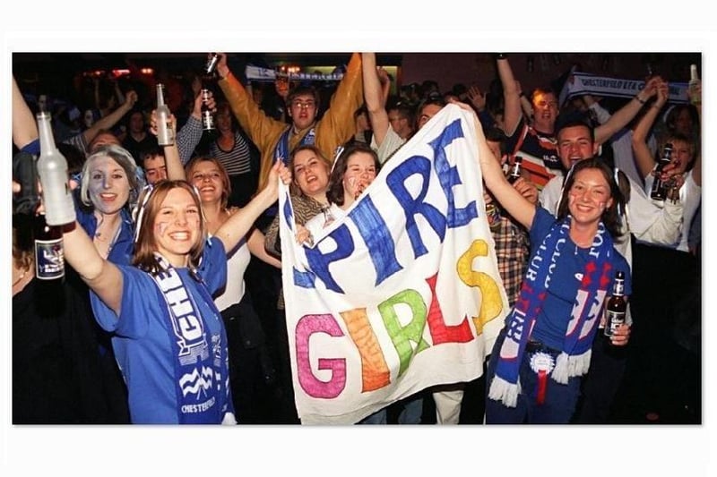 Chesterfield FC fans the 'Spire Girls' dancing at the former Brabury nightclub.