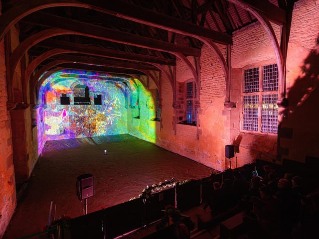 Our Digital Tapestry, a projection-mapped animation inspired by young people from Stubbin Wood School and families attending Neurohub, was shown inside the Riding School at the castle (photo: Lamar Francois)
