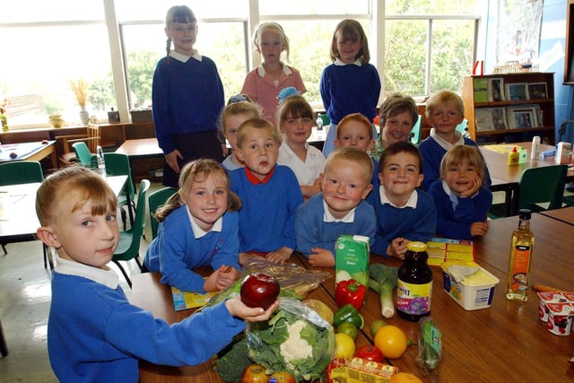 Healthy Week at Throston Primary School in 2003 and look at the fantastic food options.