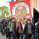 People marching at last year's May Day event in Chesterfield