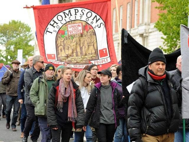 People marching at last year's May Day event in Chesterfield