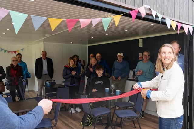 Lady Philippa Walker-Okeover cuts the ribbon to formally open the new clubhouse. Picture: Three Six Seven Nine Photography.
