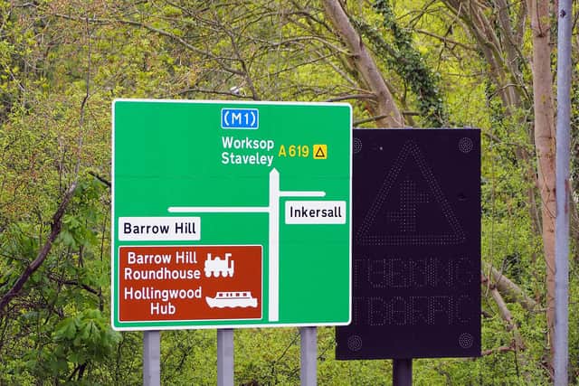 Road sign to the M1, Barrow Hill and Inkersall.