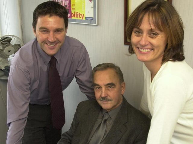 The management team LtoR, David Slater Managing Director, Joe Slater Chairman, and Julie Rice Commercial Manager in 2001
