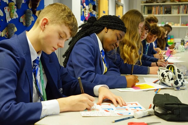 Ofsted inspectors said that pupils are happy and proud to attend this school. The school’s ethos of ‘aspire, endeavour, succeed’ shines through in all corners of the school. Above Year 9 art class.