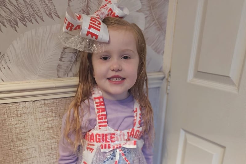 Sue Bunting said: "Our school has done dress as a word. My daughter Ariella age 6 is dressed as the word Fragile."