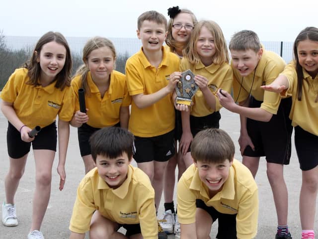 Hady Primary School athletics team won the Chesterfield title and represented Chesterfield in the county small school's athletics finals. bl-r: Morgan Johnson, Katrina Bennett, Joseph Houghton, Katy Ayres, Greta Holen, Damien McNally and Lauren Davis, fl-r: Jonathan Wilkinson and Fraser Brown. Absent from the picture but also on the team is Bruce Hough.
