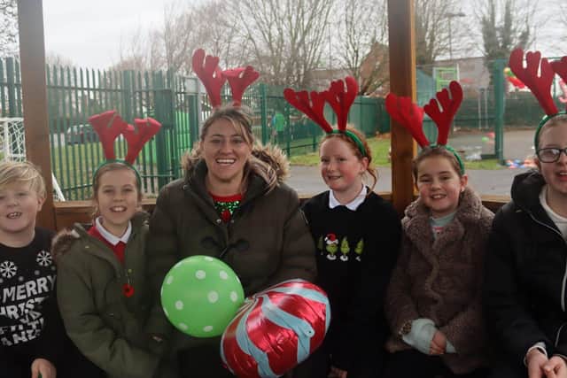 Head teacher and pupils from Shardlow School help launch Treetops Reindeer Dash