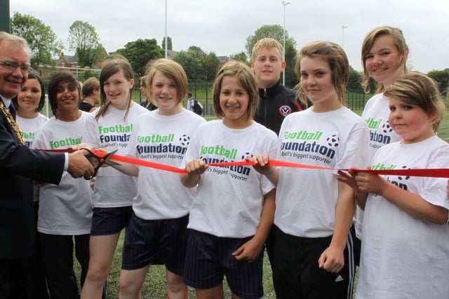 Opening of Brookfield School Sports Pitch. The Mayor of Chesterfield Keith Morgan performs the opening ceremony in 2010