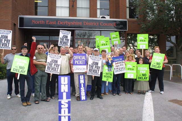 Unison picket line outside North East Derbyshire Distric Council building in Chesterfield
