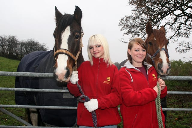 Lauren Smith with Stormer (left) and Adele Pearson with Danny Boy promoted an appeal for artists at St Bernard's horse sanctuary in Old Whittington, Chesterfield, in 2007.
