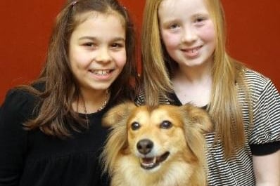 Jessica Sharratt and Charlotte Noakes with Sally the Sheltie star in Chesterfield Operatic Society's production of Annie in 2007.