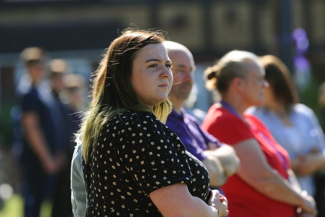 Mourners lined the streets of Leigh Park as the funeral procession went past. Picture: Sarah Standing (100720-5579)