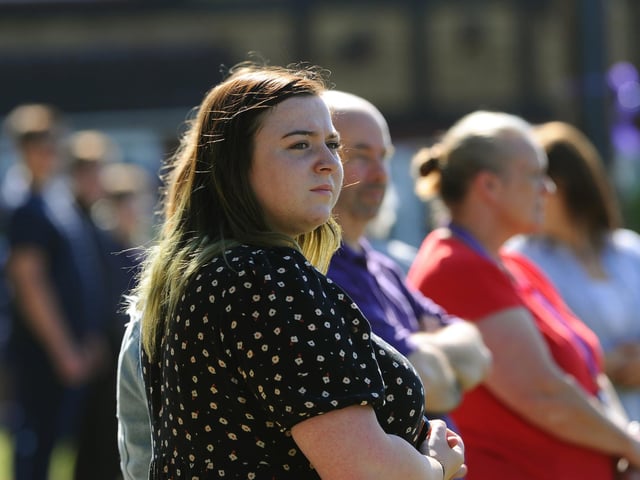 Mourners lined the streets of Leigh Park as the funeral procession went past. Picture: Sarah Standing (100720-5579)
