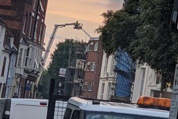 Crews put out a fire in a building in Kent Road, Southsea. Picture: Ivan Jones