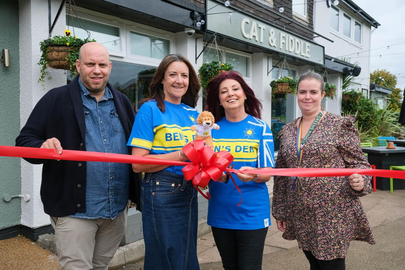 General manager Stuart Jackson and assistant manager Amy Hancock with Tracey Parker and Maggie Banks from the Ilkeston charity Ben's Den