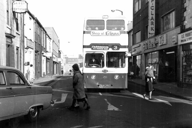Its 1964 in Olive St as a Sunderland Corporation Fleetline Bus heads for Mary Street. Picture courtesy of local historian Bill Hawkins.