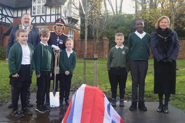 Local children joined the Chesterfield Mayor &amp; Mayoress &amp; HM Lord-Lieutenant to plant the tree
