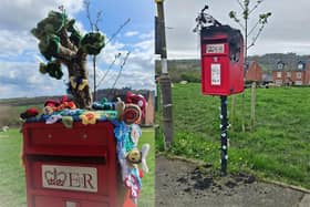 How the Asker Lane postbox topper looked before and after the suspected arson incident. (Photo: Contributed)