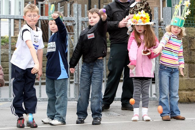 Egg rolling competition at All Saints Infants School in Matlock.