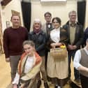 Andrew Marples (musical director), Coun Susan Hobson, Chris Rooke (who plays Henry Higgins), Petra Nolan ( who plays Eliza Dolittle), Coun Gareth Gee, Lindsay Jackson (chair of Chatsworth Players), with Grace Day and Susan Day (ensemble members) on the front row.
