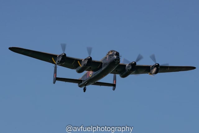 The Lancaster Bomber passed over Derbyshire as part of a series of flyovers across the country. 
Credit: Josh Barker @avfuelphotography