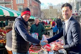 Ben Flook (right) at Chesterfield market