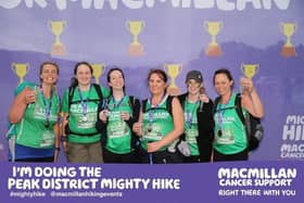 Stacey Forster, Sarah Stimpson, Kirsty Wright, Samantha Jackson, Meaghan Cook and Kelly Perryman, who all work at the Hill Care Group head office in Chesterfield, after successfully completing the 26-mile Peak District Mighty Hike in July 2019 to raise funds for Macmillan Cancer Support.