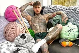 Dan Soar, otherwise known as TikTok star The Tattooed Knitter, arm knitted 19 blankets in 24 hours in his bid to claim a Guinness World Record and raise money for Ashgate Hospice in memory of his nan.