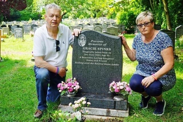 Richard Spinks and Alison Ward at their daughter's grave