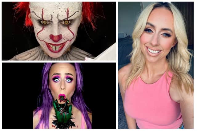 Rachel used her makeup skills to transform herself into Pennywise, top, and Monster Smash.
