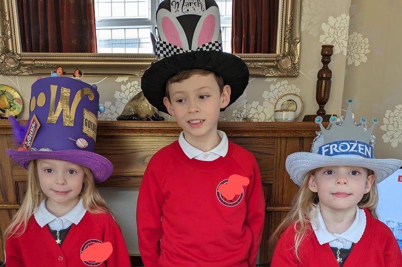 Ella and Evie 5 and Oliver 7, made book themed Easter hats.