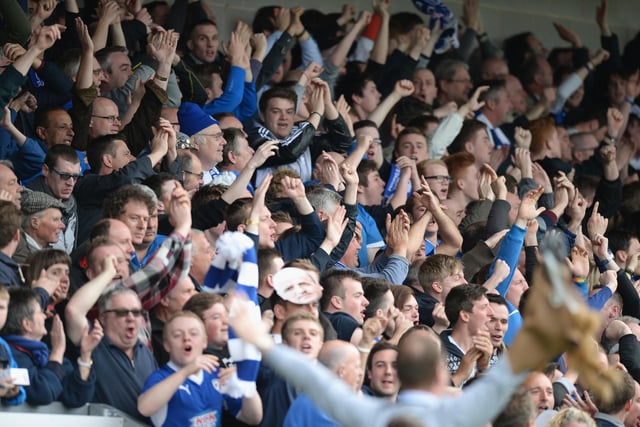 Chesterfield celebrate after the first goal during the Sky Bet League Two match at Burton Albion in April 2014.