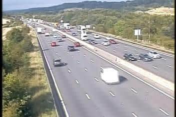 Highways England temporarily closed a lane of traffic on the M1 southbound following a broken down vehicle. Credit: Highways England.