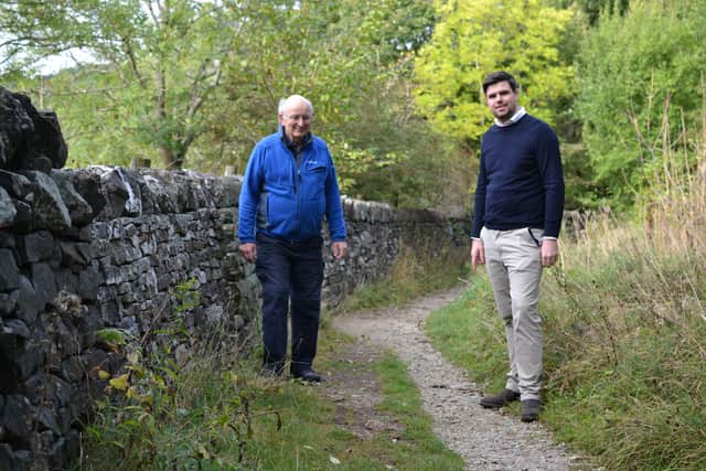 National Stone Centre trustee Peter Jones, left, on the trail with Sam Jackson from Tarmac's Ballidon quarry.