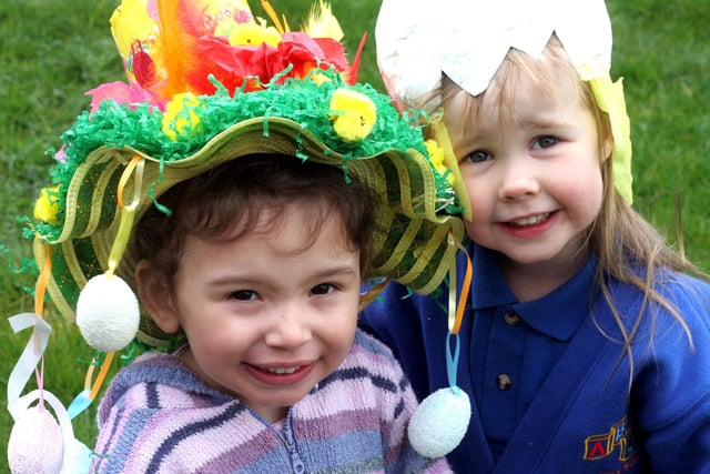 Yasmin Chadwick and Arthur Jones in their Easter bonnets at ABC Nursery in Inkersall.
