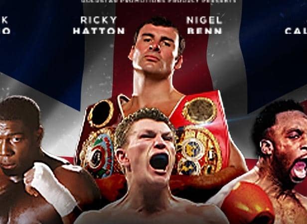 Night Of Champions live interview with Frank Bruno, Ricky Hatton, Nigel Benn and Joe Calzaghe at Sheffield City Hall on May 21, 2023.