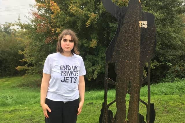 End UK Private Jets supporter Maddie Budd was prosecuted after she poured human faeces on the Captain Tom memorial (Photo: End UK Private Jets)