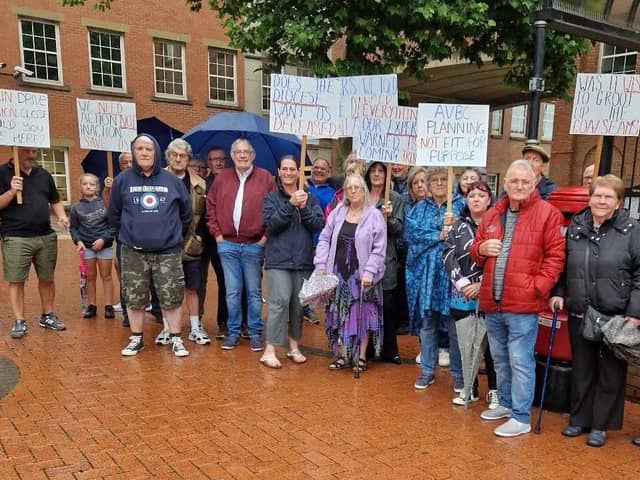 Somercotes protesters outside the June 28 Amber Valley Borough Council meeting. Image from Steve Tomlinson.