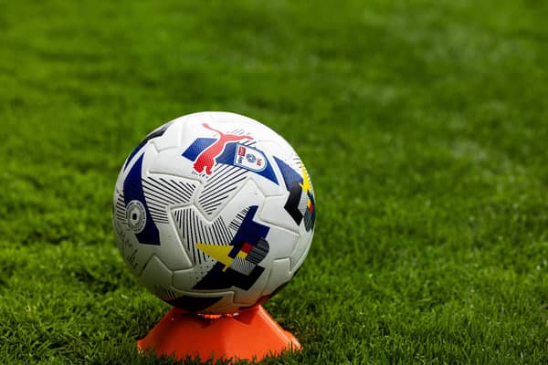 WALSALL, ENGLAND - SEPTEMBER 6: The match day ball during the Sky Bet League Two match between Walsall and Chesterfield FC at Pallet-Track Bescot Stadium on September 6, 2025 in Walsall, England. (Photo by Leila Coker/Getty Images)