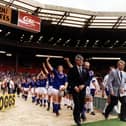 John Duncan leads Chesterfield out at Wembley against Bury in the 1995 play-off final.