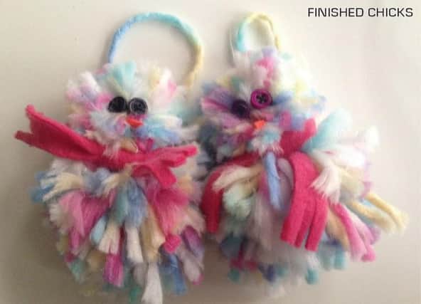 Make these colourful chicks to hang up in your home over Easter.