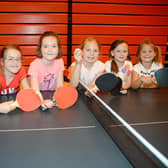 Chesterfield Queens park sports centre playscheme. Table tennis, Hlooie Dooher, Bethany Renshaw, Katie Murray, Ella Webb, Ella Kirk and Isabelle Bates.