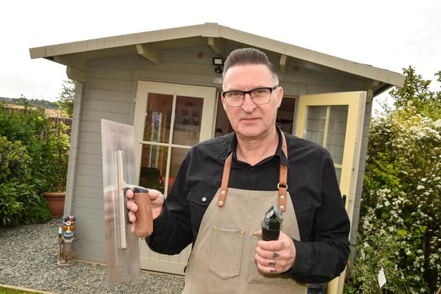 David Hollick, who swapped plastering for barbering and opened up Bakyard Barbers in his back garden.