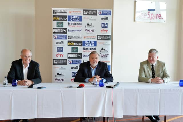 Vice chairmen Dave Simmonds and Martin Thacker pictured either side of chairman Mike Goodwin as the community trust speak to the press for the first time