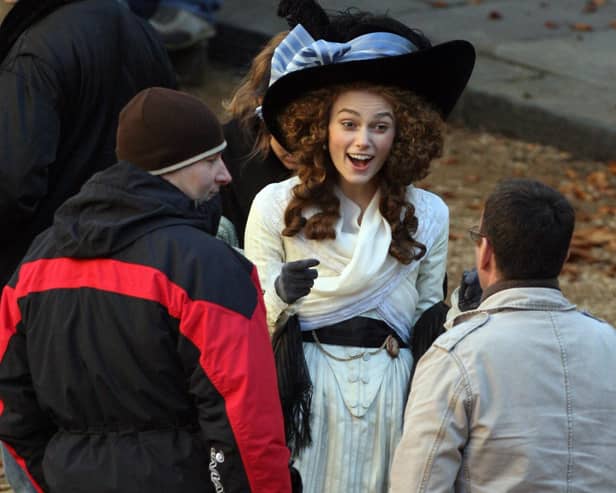 Kedleston Hall has etched its name in filmography with appearances in The Duchess. Pictured is Keira Knightley sharing a joke with film crew.