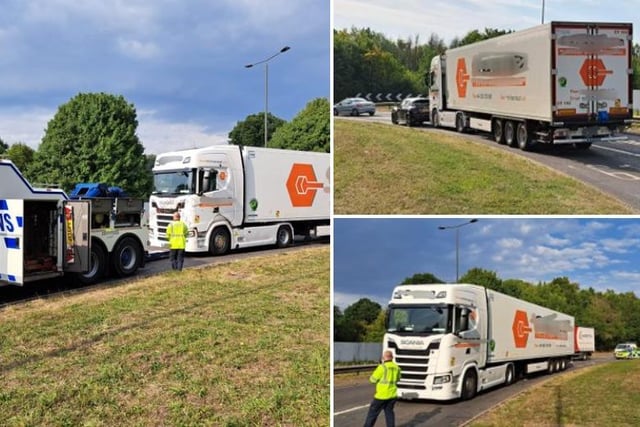 Police say the driver of this HGV was three times over the limit when he clipped a car in front at Junction 29 of the M1.  
They wrote on Twitter: "Clips the car in front and is found to be 3 x over the drink drive limit, in a HGV, about to join a motorway.
"Unbelievable."