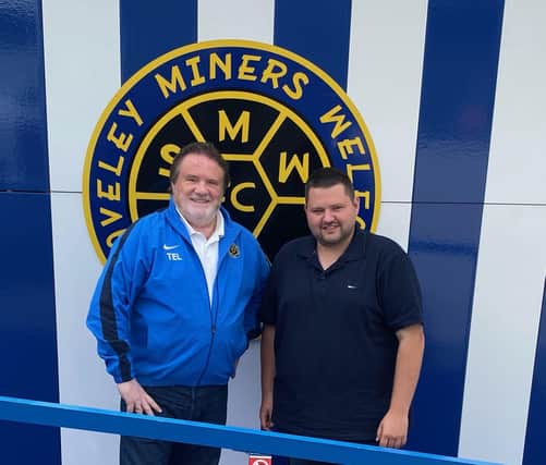 Terry Damms and Dan Brown (Chesterfield Sunday League) announce the new sponsorship deal.