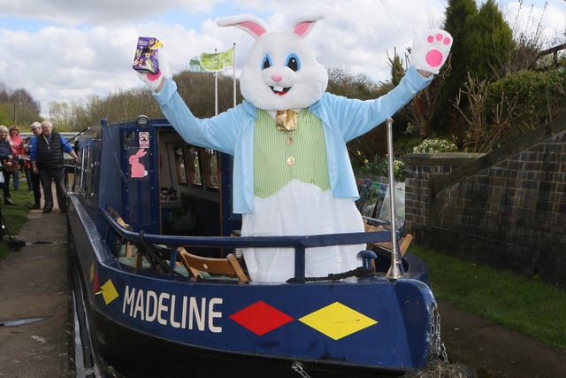 The Easter Bunny ready to welcome young visitors to the Chesterfield Canal